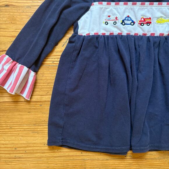 Boutique blue long sleeve ruffle first responders vehicle toddler shirt SIZE 3T - Picture 2 of 5